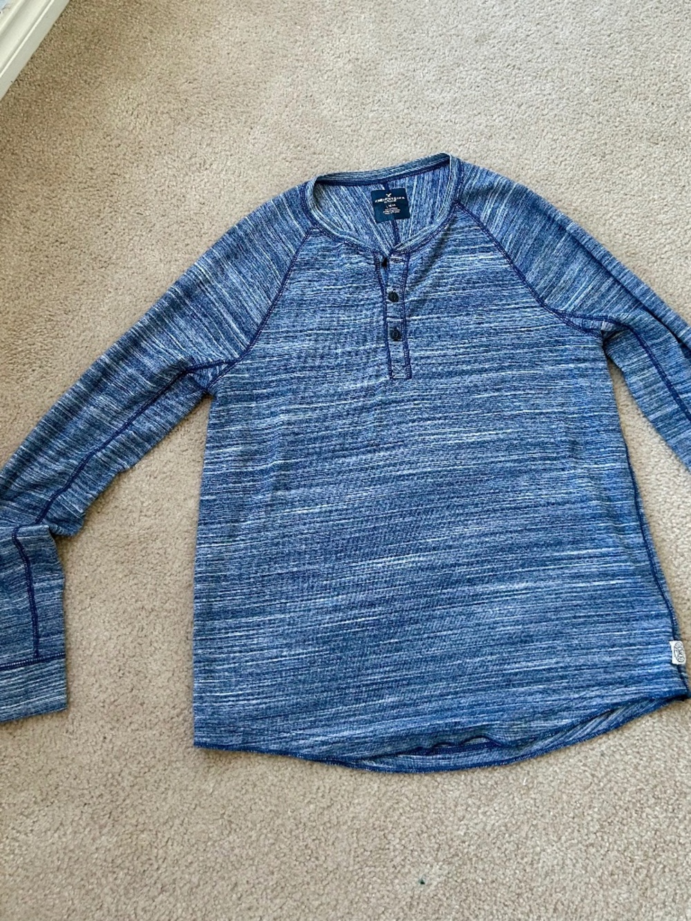 Space Dye Heather Blue Henley Sz Large by American Eagle